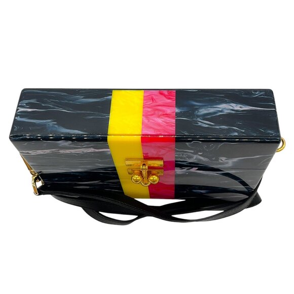 Edie Parker Navy Multi Small Trunk Vintage Stripe Acrylic Clutch - Picture 5 of 16